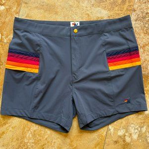 Aviator Nation MEN'S HORIZONTAL 5 STRIPE FLEX SHORTS - TITANIUM